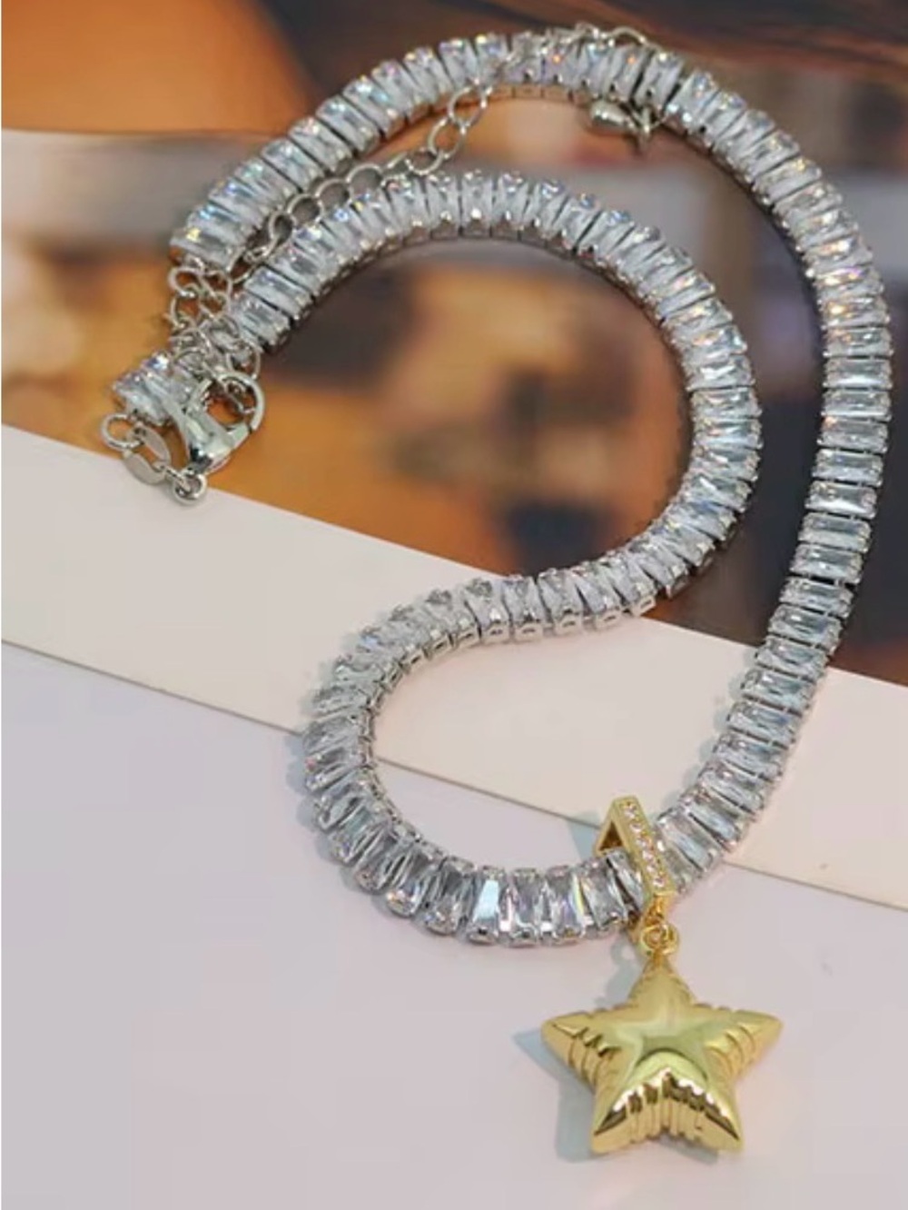 Vivian Crystal Tennis Necklace with Gold Star Pendant